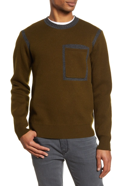 Acyclic Contrast Seam Slim Fit Sweater In Olive
