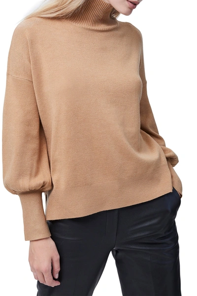 French Connection Turtleneck Balloon Sleeve Sweater In Camel Mel