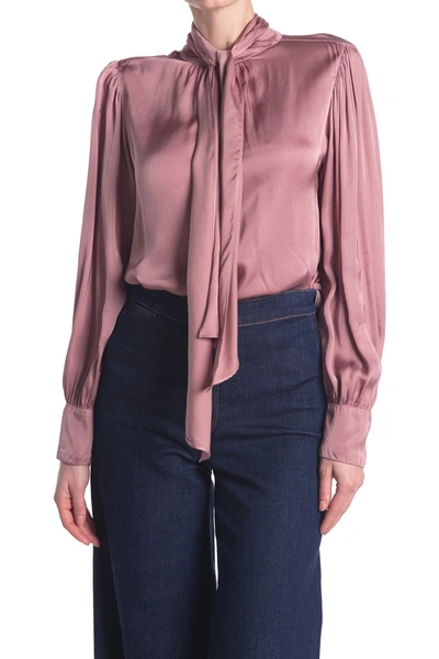 Velvet Satin Tie Neck Blouse In Blusher