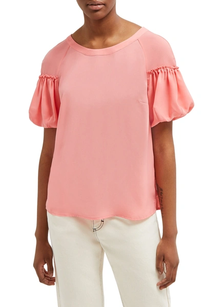 French Connection Ruffle Short Sleeve Blouse In Pink Whip