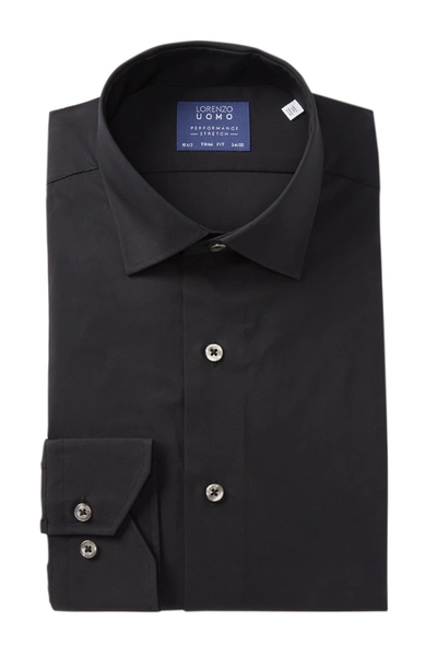 Lorenzo Uomo Travel Cotton Stretch Trim Fit Dress Shirt In Black
