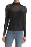 Afrm Mock Neck Long Sleeve Mesh Top In Mini Noir Polka Dot