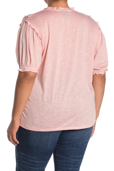 Forgotten Grace Short Sleeve Ruffled Button Up Top In Blush