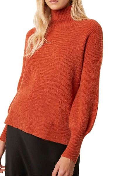 French Connection Orla Ribbed Balloon Sleeve Sweater In Cinnamon S
