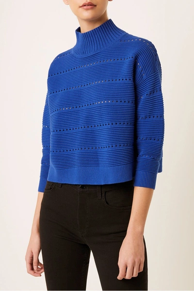 French Connection Liliya Open Knit Pullover Sweater In Elec Blue