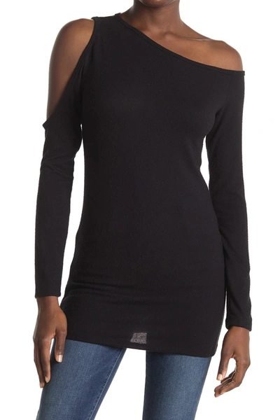 Go Couture Tie Dye Cold Shoulder Top In Black Tie Dye 1