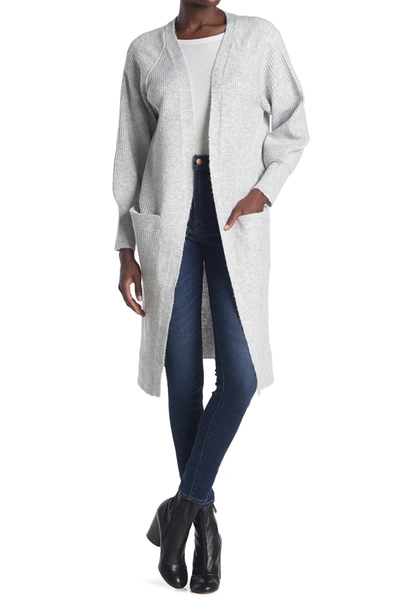 Sweet Romeo Long Sleeve Ribbed Duster Cardigan In Heather Grey