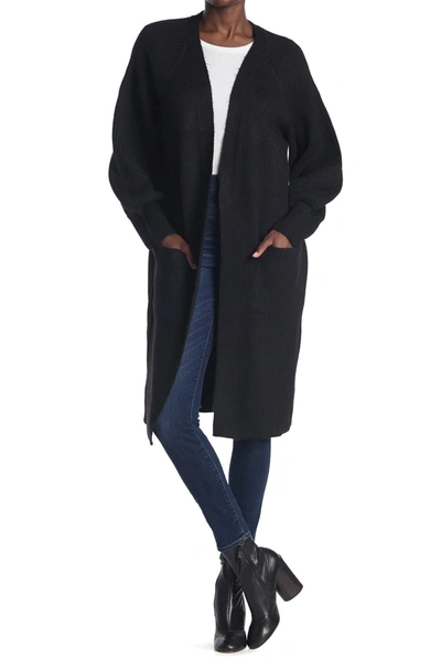 Sweet Romeo Long Sleeve Ribbed Duster Cardigan In Black