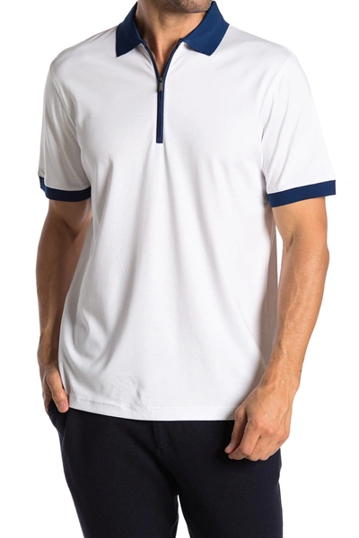 Bugatchi Contrast Collar Zip Polo In White