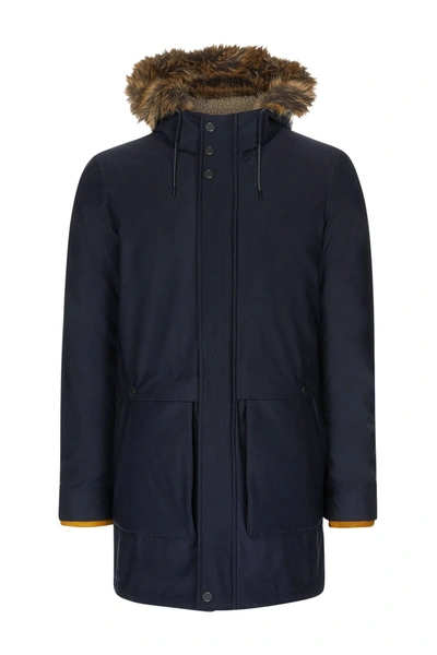 Ted Baker Brytun Hooded Parka With Faux Fur Hood In Navy