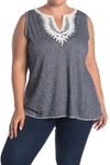 Max Studio Crochet Trim Sleeveless Top In Indigo
