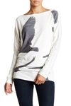 Go Couture Printed Dolman Tunic Sweater In Ivory Flock Of Birds
