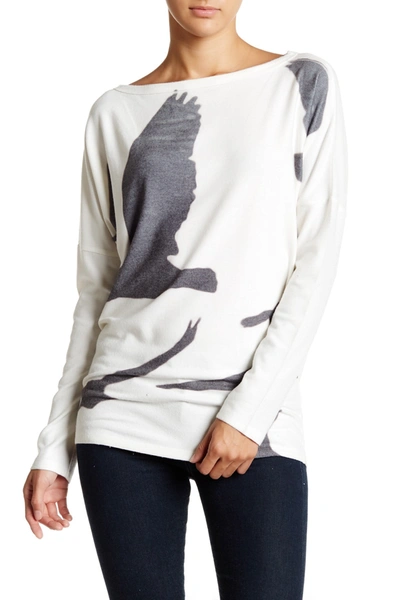 Go Couture Printed Dolman Tunic Sweater In Ivory Flock Of Birds