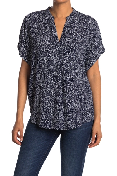 Melloday Ditsy Print Front Placket Blouse In Navy Ditsy