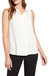 ANNE KLEIN SLEEVELESS MANDARIN COLLAR FRONT PLEAT TOP,093487774113