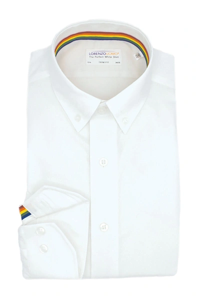 Lorenzo Uomo Solid Textured Non Iron Trim Fit Dress Shirt In White