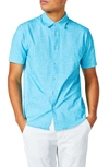 Good Man Brand Flex Pro Slim Fit Print Short Sleeve Button-up Shirt In Blue Topaz Scattered