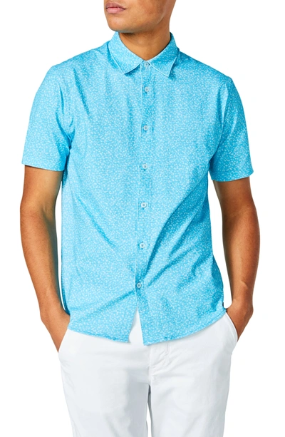 Good Man Brand Flex Pro Slim Fit Print Short Sleeve Button-up Shirt In Blue Topaz Scattered