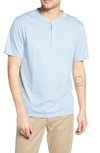 Vince Stripe Cotton Blend Henley T-shirt In Hazy Sky/h Grey