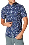 Good Man Brand Flex Pro Slim Fit Print Short Sleeve Button-up Shirt In Blue Hanabira Blooms