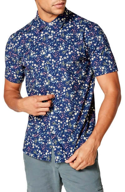 Good Man Brand Flex Pro Slim Fit Print Short Sleeve Button-up Shirt In Blue Hanabira Blooms