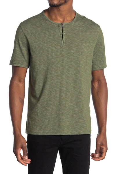 John Varvatos Henley Short Sleeve T-shirt In Moss Heather