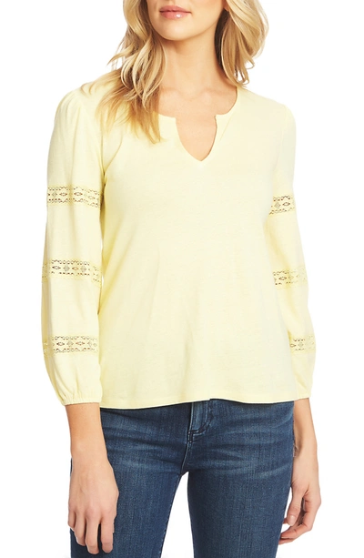 1.state Split Neck Knit Top W/ Lace Inset In Honeysuckl
