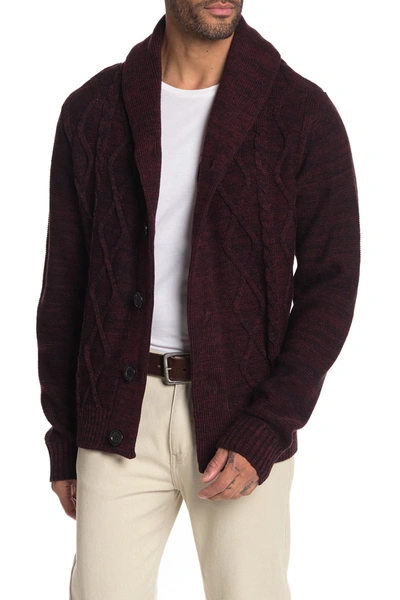 X-ray Cable Knit Button-down Sweater In Burgundy