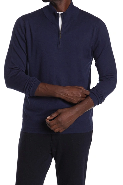 Wallin & Bros 14th And Union Cotton Cashmere Quarter Zip Trim Fit Sweater In Navy Iris