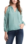 1.state Ruffle Cold Shoulder Top In Teal Lake