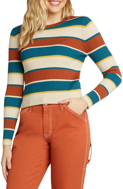 Dickies Juniors' Striped Ribbed Crewneck Sweater In Auburn/deep