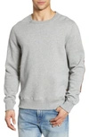 Billy Reid Dover Crewneck Sweatshirt With Leather Elbow Patches In Grey