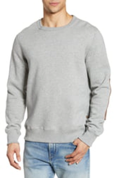 Billy Reid Dover Crewneck Sweatshirt With Leather Elbow Patches In Grey
