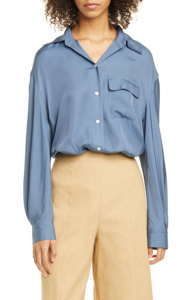 Vince Easy Utility Silk Blend Button-up Shirt In Mosaic Blue