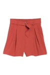 Abound Belted High Waist Pleated Shorts In Rust Cinnabar