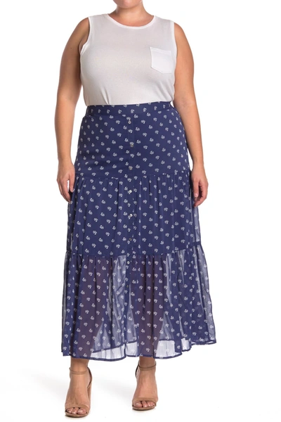 14th Place Printed Tiered Maxi Skirt In Blue Medallion