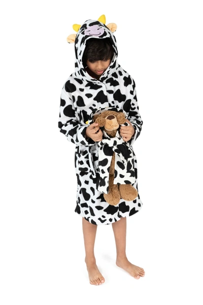 Leveret Kids' Girl & Doll Fleece Cow Robe In Black