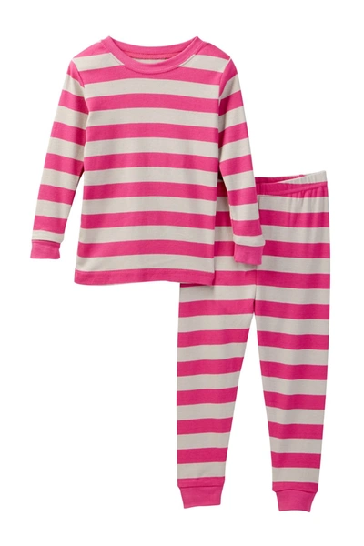 Leveret Kids' Berry Chime Striped Pajama Set In Berry-chime