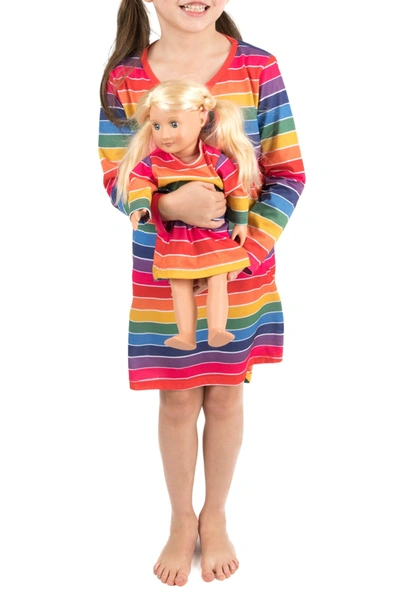 Leveret Kids' Rainbow Stripe Nightgown & Matching Doll Nightgown In Multi