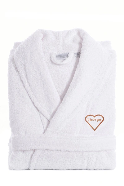 Linum Home Mélange 'i Love You' Embroidered White Terry Bathrobe