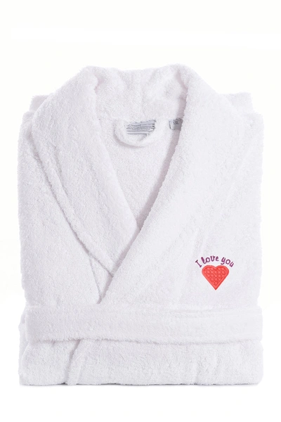 Linum Home Textiles 'i Love You' Embroidered White Terry Bathrobe