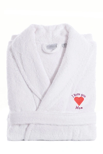 Linum Home 'i Love You Mom' Embroidered White Terry Bathrobe