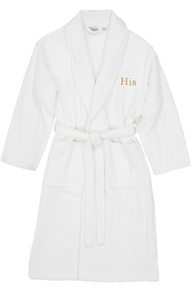 Linum Home Embroidered His Terry Bathrobe In White