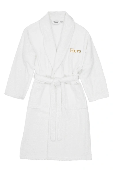 Linum Home Embroidered 'hers' Terry Bathrobe In White