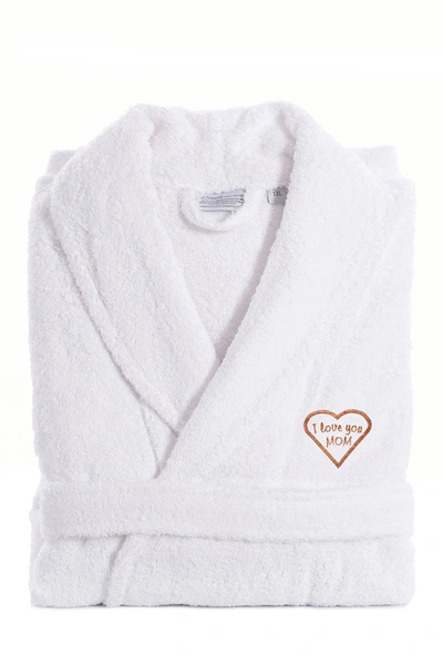 Linum Home Mèlange 'i Love You Mom' Embroidered White Terry Bathrobe