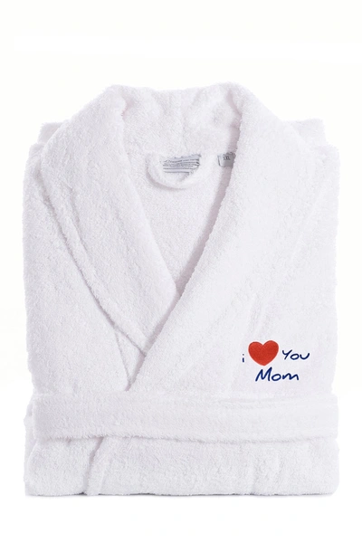 Linum Home 'i Love You Mom' Embroidered White Terry Bathrobe