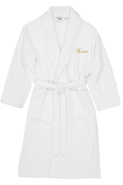 Linum Home Textiles Embroidered 'hers' Terry Bathrobe In White