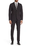 Savile Row Co Brixton Black Solid Two Button Peak Lapel Skinny Fit Suit In Black