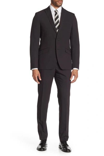 Savile Row Co Brixton Black Solid Two Button Peak Lapel Skinny Fit Suit