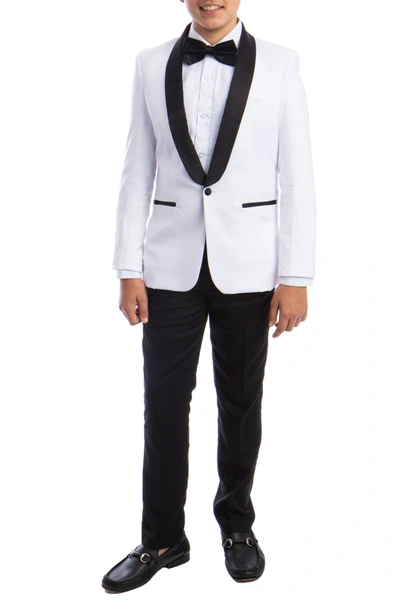 Perry Ellis Portfolio Kids' Solid Shawl Collar 5-piece Tuxedo In White